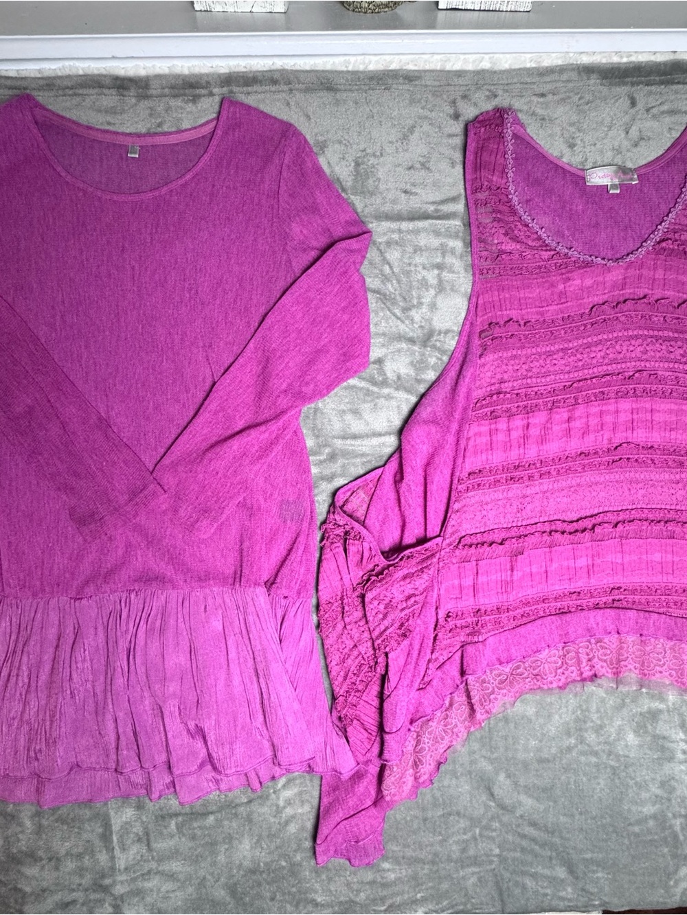 Pretty Angel 2 Piece Boho Lagenlook Tunic Set Pink Lace Layered Top Large - Picture 2 of 13